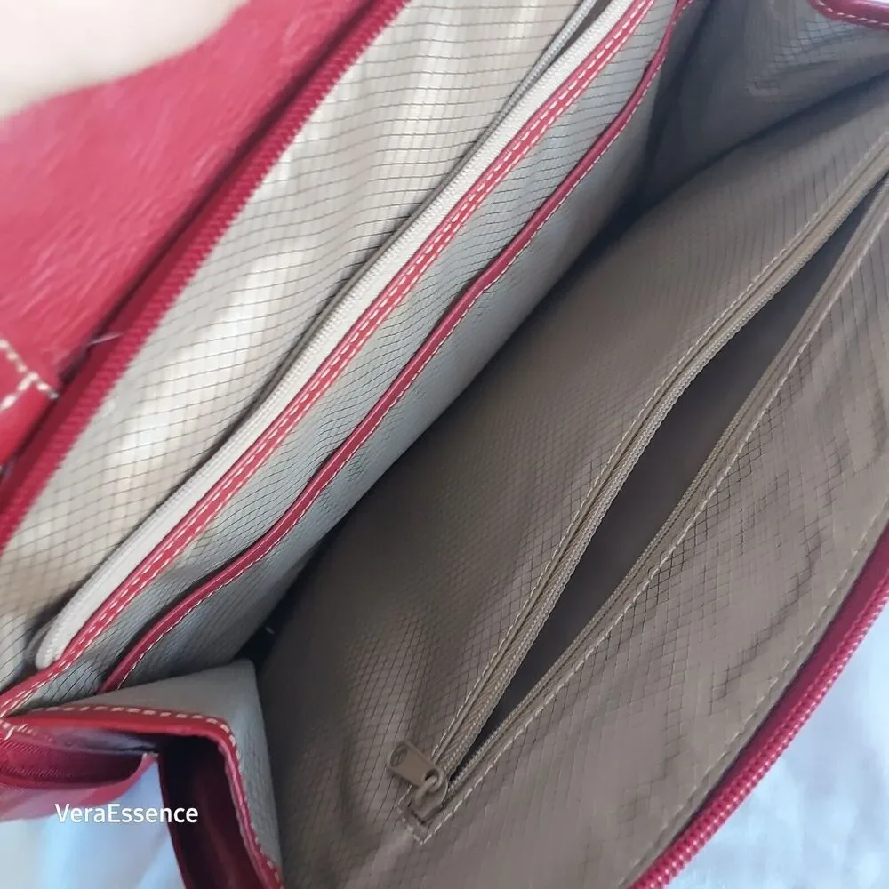 Large Buxton Euro Tote Red Leather Laptop Accessories Shoulder Bag Briefcase